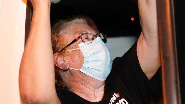 At the checkpoint near Yamba, one of the first in line, Kerry Henstridge, 66, of Barmera, was very emotional, after having had to go to Victoria to arrange her brother’s funeral, and then being kept from coming home until now. Picture: Dean Martin