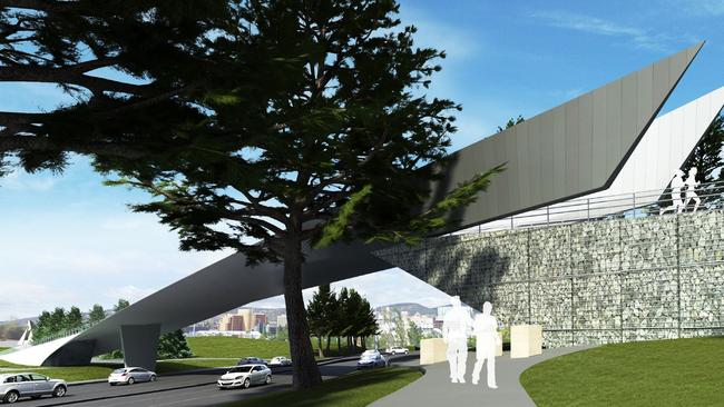 An artist’s impression of the bridge between the Cenotaph and Queen’s Domain over the Tasman Highway. Picture: HOBART CITY COUNCIL