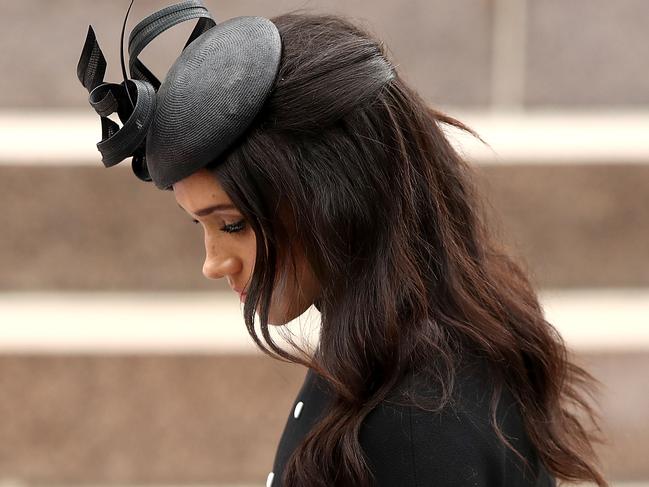 The Duchess of Sussex wore a Philip Treacy headpiece. Picture: Getty Images