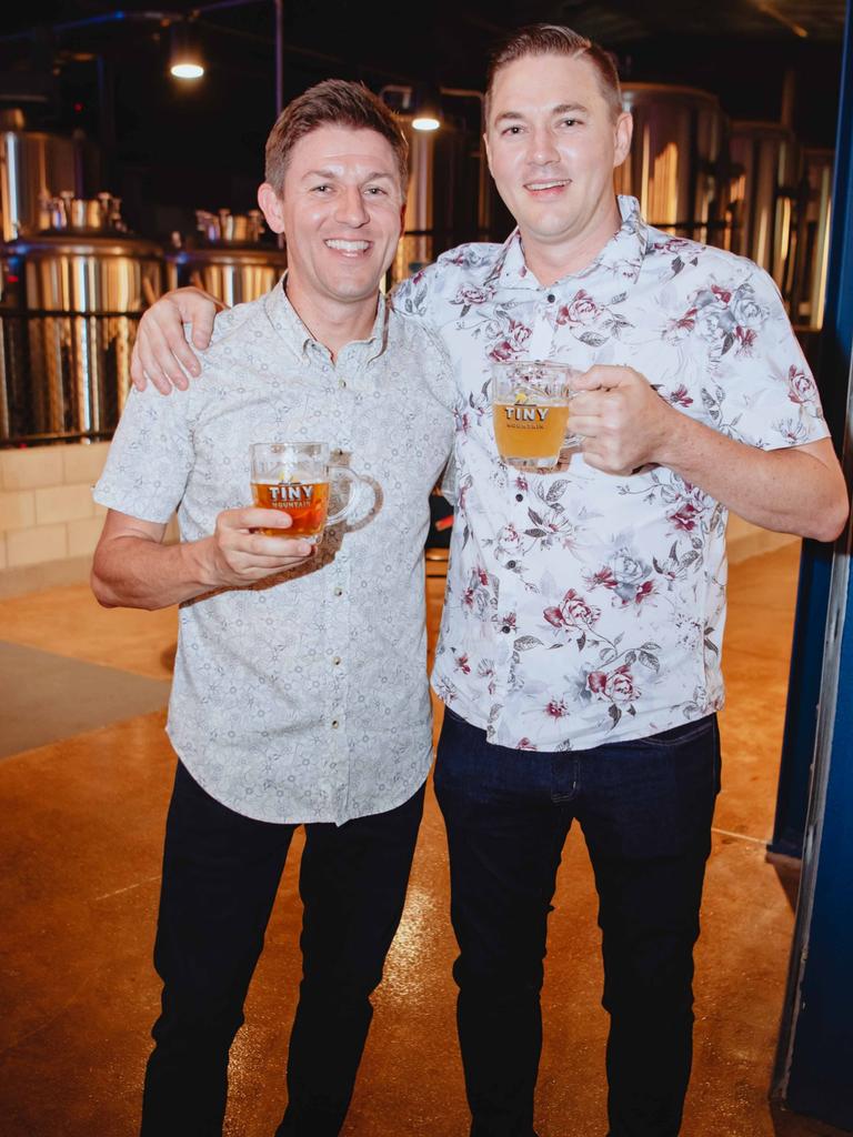 Mark and Michael Brine at the Tiny Mountain Brewery opening in Townsville. Picture by Kaine Constantine. Socials: Damien Anthony Rossi