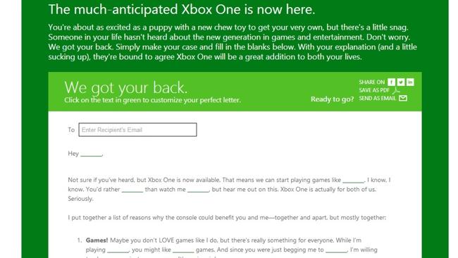 Xbox has released a pre-drafted letter to help you convince your partner to buy the new console. Source: supplied