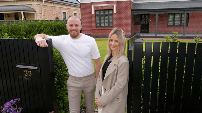 Sabrina Furlan and her partner Stefan D’Angelo, at their Alberton home. Alberton has been named one of Adelaide's most undervalued suburbs in terms of property purchases. Picture: Dean Martin