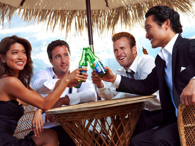 L-R) Grace Park, Alex O'Loughlin, Scott Caan and Daniel Dae Kim in Hawaii Five-O. Picture: Supplied