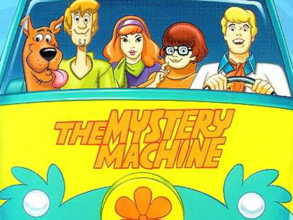 Scooby-Doo and his gang in The Mystery Machine.