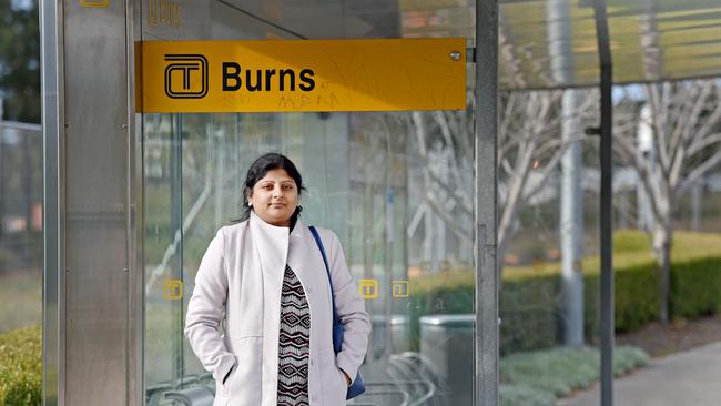 Bus commuter Dineesha Dronavalli waits for her bus at the Burns T-Way at Kellyville. Picture: AAP IMAGE / Troy Snook