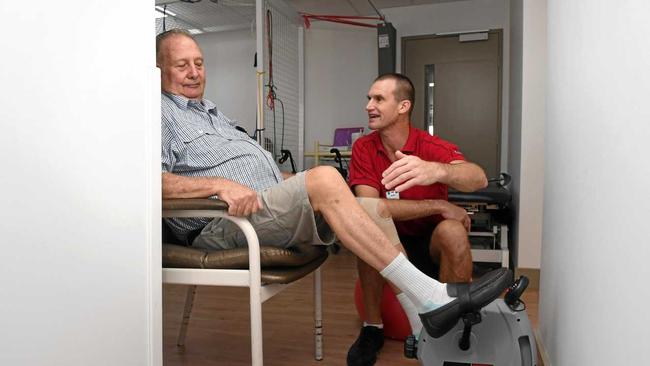 St Andrew's Ipswich Private Hospital have launched a new Day Patient Rehabilitation Program. Exercise physiologist Glenn Kirby with patient Ray Green. Picture: Rob Williams