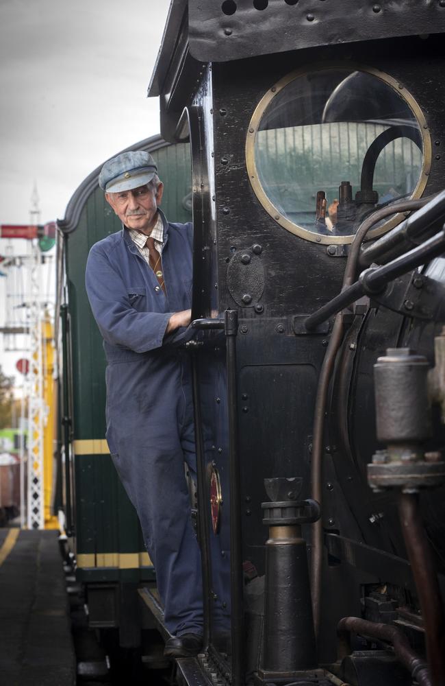 Driver Tony Coen with the Tasmanian Government Railways C Class No.22 steam locomotive at the Tasmanian Transport Museum, Glenorchy. Picture: Chris Kidd