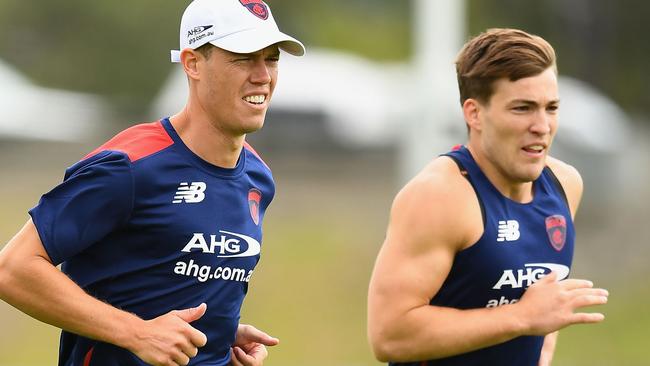 Jake Melksham and Jack Viney at training.