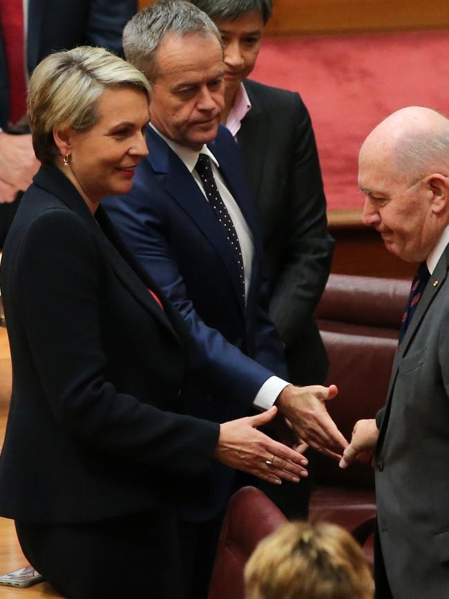 The Governor General, General Sir Peter Cosgrove Ignores Deputy Opposition Leader Tanya Plibersek at the opening of the 2nd session of Parliament, in the Senate Chamber at Parliament House in Canberra. Picture Kym Smith