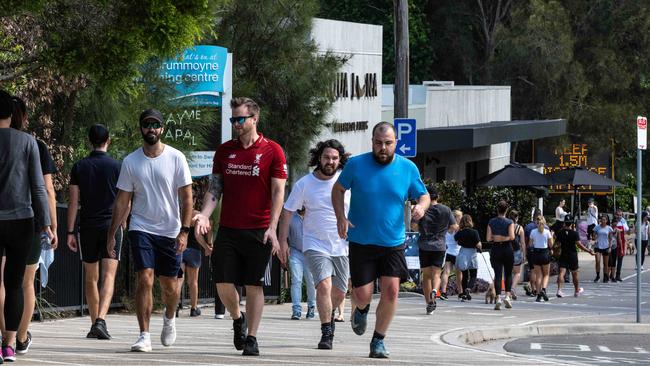 People pictured exercising on The Bay Run in Drummoyne on Sunday. Picture: Monique Harmer.