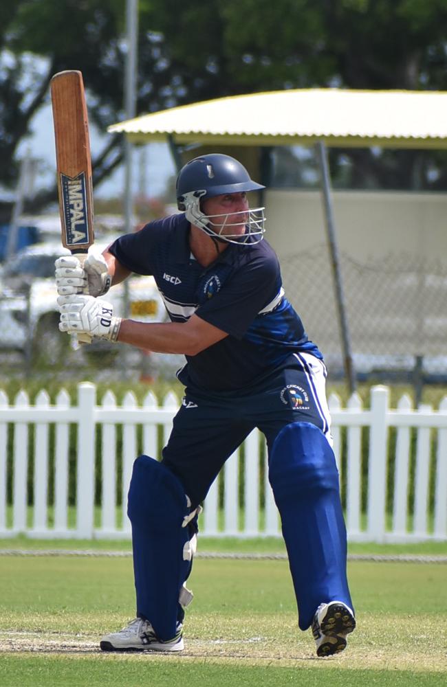 Ian Kelly knocked 73 from 74 in the DBCT Cup Mackay Cricket 2nd Grade Brothers v Magpies in the semi-finals on Saturday, March 19, 2022. Picture: Tara Miko