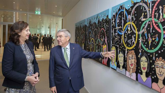 IOC president Thomas Bach meets with Queensland Premier Annastacia Palaszczuk. Picture: Greg Martin/IOC