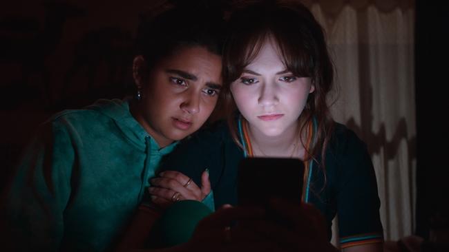 Geraldine Viswanathan and Emila Jones in a scene from the movie Cat Person.