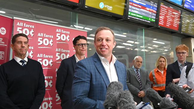 Queensland Premier Steven Miles launched the 50 cent fare trial last month. Picture, John Gass