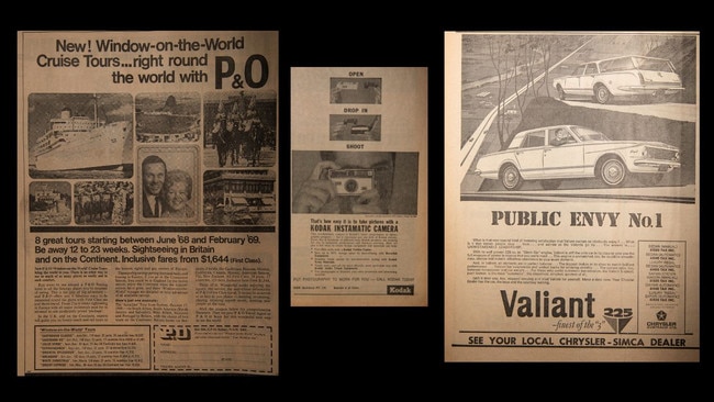 Ads for P&amp;O cruises, Kodak Instamatic cameras and Valiant cars.