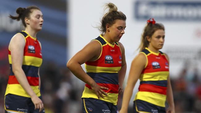 Jess Allan, Ebony Marinoff and Georgia Bevan after the loss. Picture: Sarah Reed