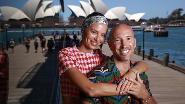 Jason Oppenheim, his twin brother and business partner Brett Oppenheim, and his girlfriend Mary-Lou Nurk have been holidaying at the Park Hyatt in Sydney for two weeks. Picture: Justin Lloyd.