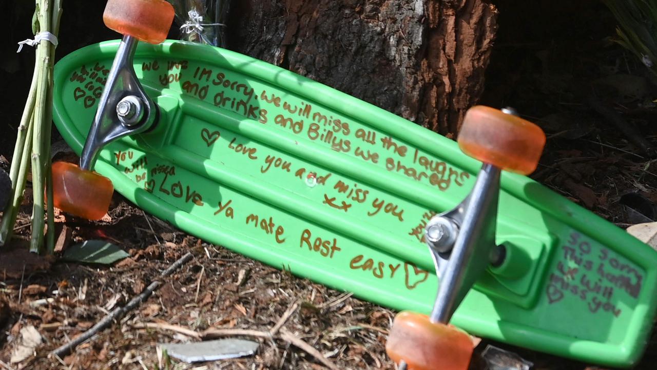 Messages left on the back of a skateboard at the scene of the crash. Picture: NCA NewsWire / Jeremy Piper