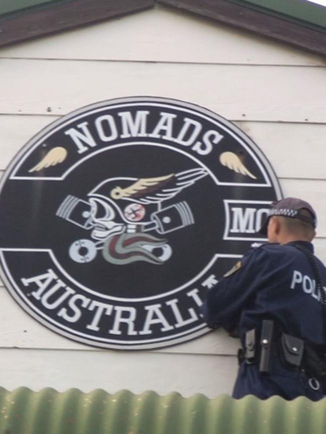 A police officer is pictured during a raid at a Nomads clubhouse in Muswellbrook, NSW. Picture: Supplied.