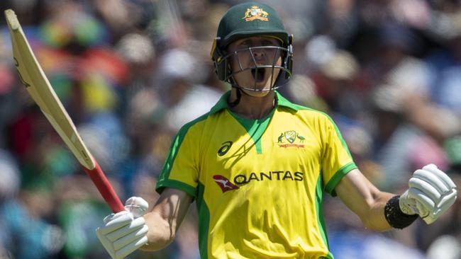 Marnus Labuschagne roars with delight after reaching triple figures. Picture: AP