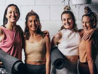 Ebony Zander of YourIntention, Alli Jaye of MellowTribe Yoga, Eden Hookway-Jones of Om Yeah Yoga and Rebecca Wilson of YoungYogis Yoga. The yoga teachers are all working from Om Yeah Yoga space in Coffs Harbour. Photo: Hayley Carlisle/Carlisle Photography.