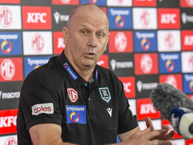 Ken Hinkley facing the media on Tuesday. Picture: RoyVPhotography