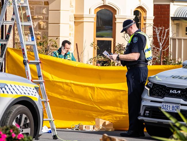 Emergency services at the scene where car hits pedestrian on Clairville Road at Campbelltown.Picture: Tom Huntley