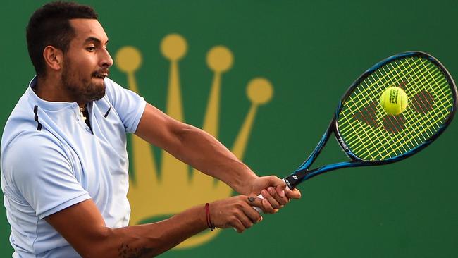 Nick Kyrgios in action against Steve Johnson at the Shanghai Masters.