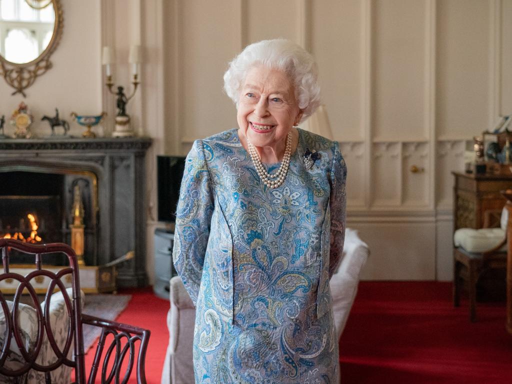 Queen Elizabeth II looked cheerful as she attended an audience at Windsor Castle on April 28, after a string of event cancellations. Picture: Dominic Lipinski – WPA Pool/Getty Images