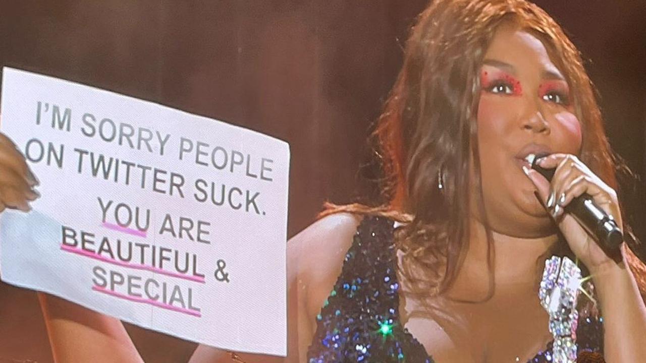 After the Twitter interaction, Lizzo posted a video of herself with a sign that read: “I’m sorry people on Twitter suck. You are beautiful &amp; special.” Picture: Instagram.