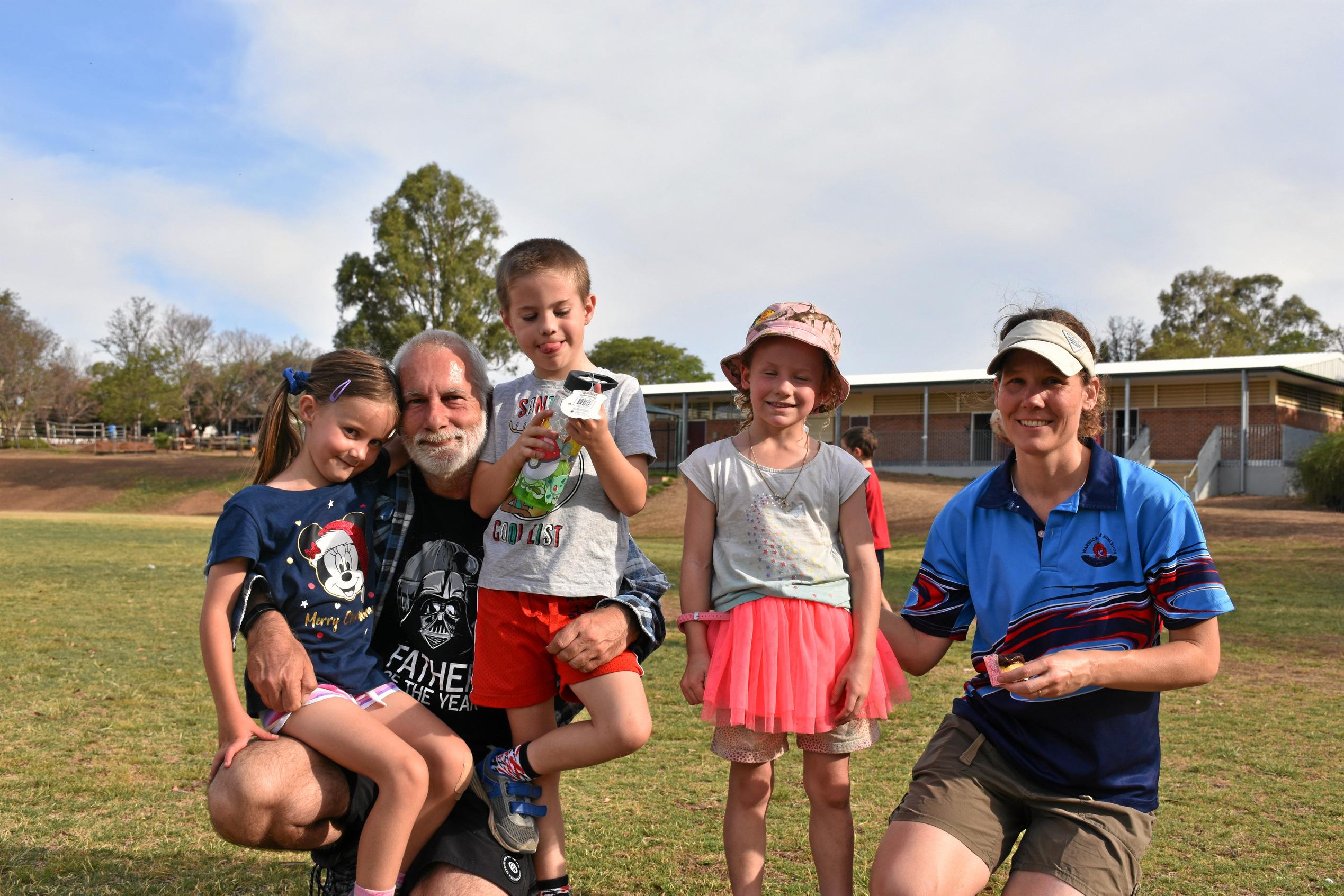 Harmony Perren, 5, Dennis Perren, and William Perren, 7 with Amelia Norton, 5 and Eva Norton. Picture: Emily Clooney