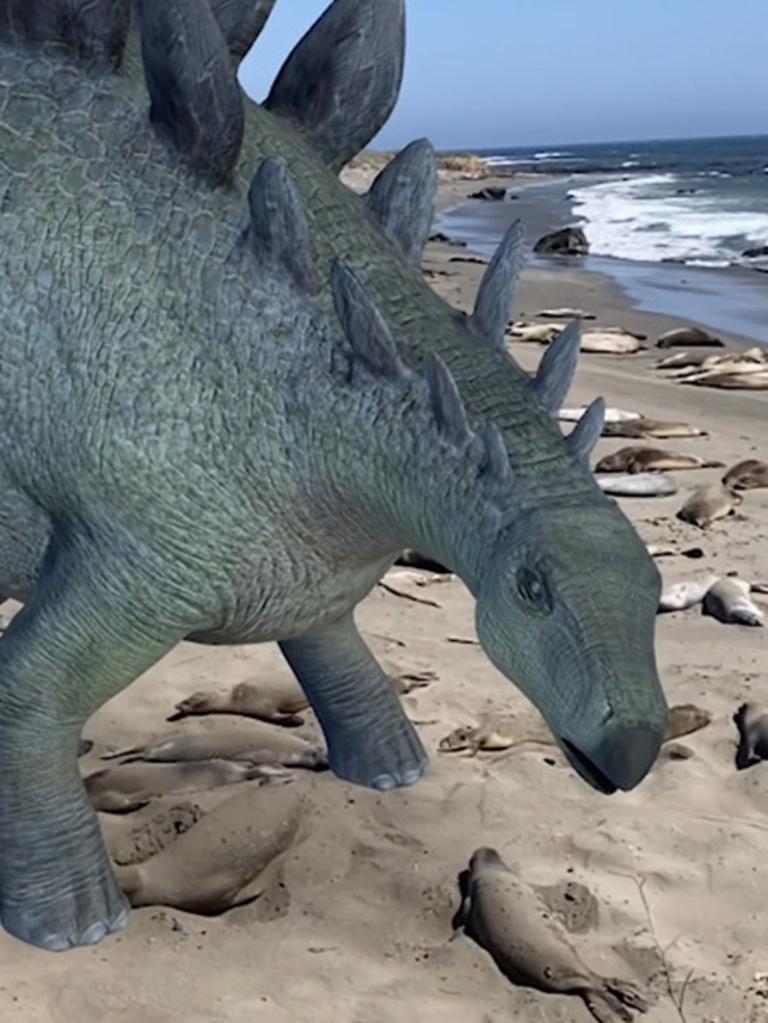 This dinosaur is enjoying their day at the beach.