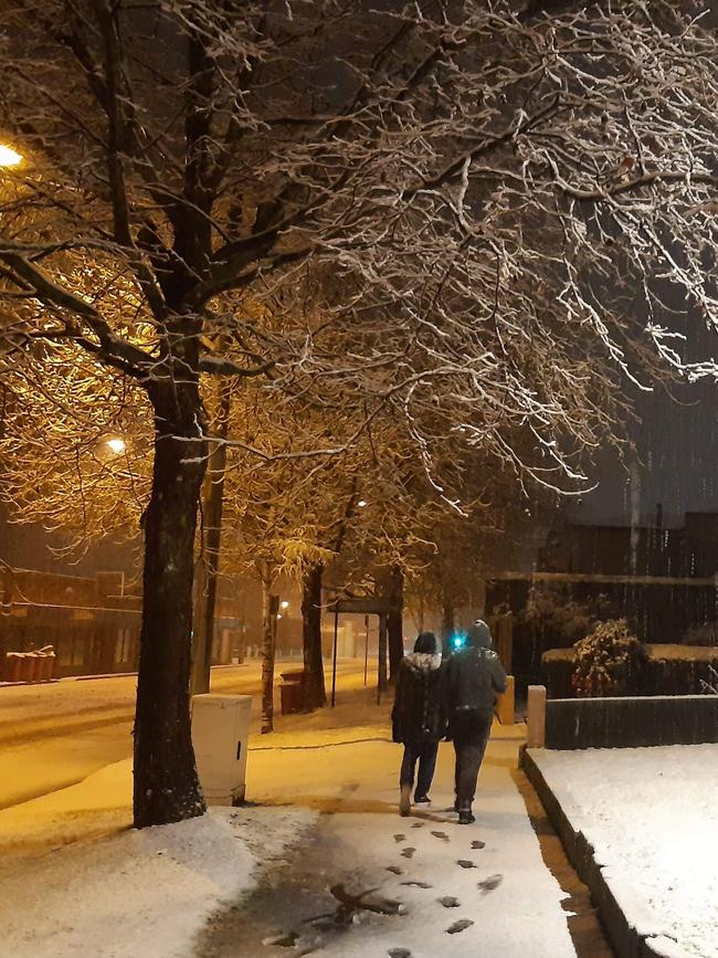 Snow and cold weather in Tasmania, August 2020. Snowy streets in Launceston Snow in Tasmania. Picture: Kirsty Wright