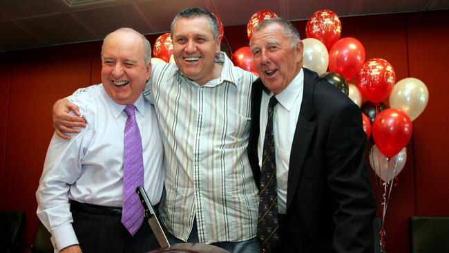 Happier times... Alan Jones, Ray Hadley and John Singleton celebrate 80 years of 2GB. Picture: Brett Faulkner