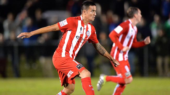 Tim Cahill making his debut for Melbounre City in a club game. Picture: Getty Images