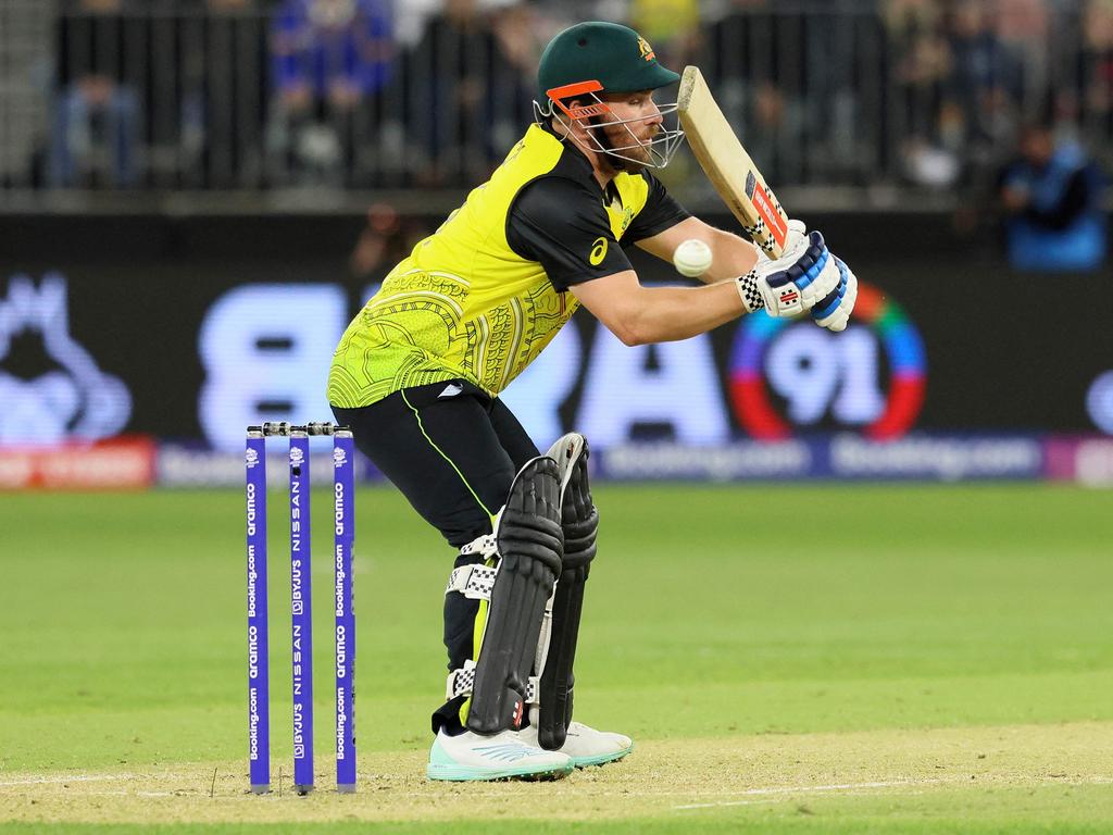 Aaron Finch just couldn’t get his innings going all night. Picture: Trevor Collens/AFP