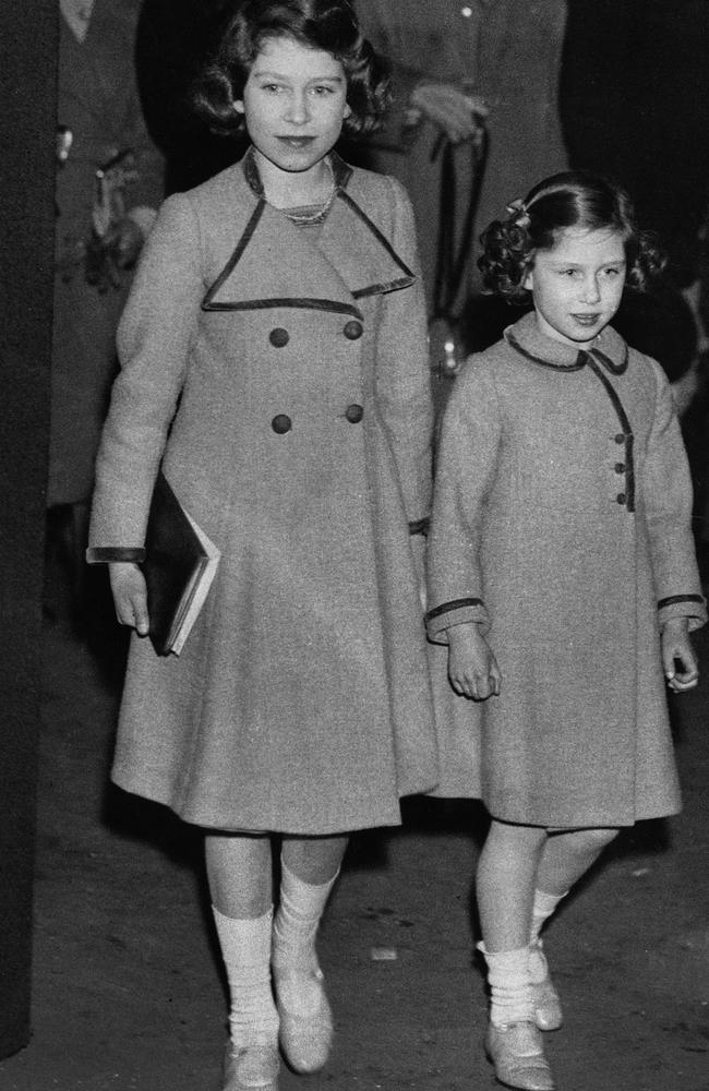 Princesses Elizabeth and Margaret leaving the Royal Agricultural Hall after watching the competitions at the Pony Show. Picture: AFP