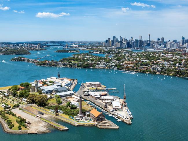 ESCAPE: Glamping Cockatoo Island, Paul Ewart -  Cockatoo Island aerial. Picture: Mark Merton/Harbour Trust