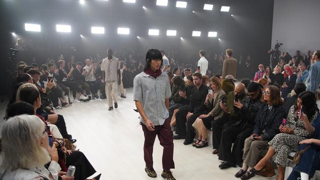 A model walks the runway during the JOSEPH & JAMES show at Australian Fashion Week 2025 at Carriageworks on Tuesday. Picture: Nina Franova