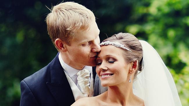 Brian and Jessica Maris on their wedding day. She is left to raise their two children alone after his death from sudden cardiac arrest. Pic: Supplied.