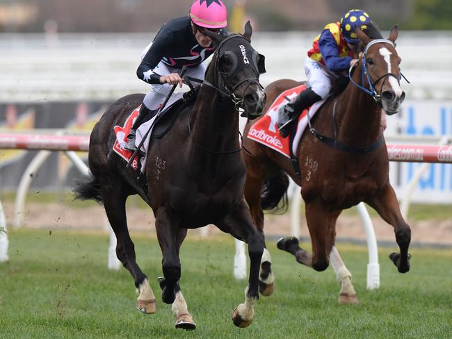 Jockey Mark Zahra and Mr Sneaky blow away their rivals on Memsie Stakes Day. Picture: AAP