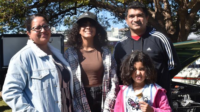 Patrina Glode with Harleen, Jasleen, and Gurbindar Singh at the Grand Automobile Display and Warwick Cruze Inn Rocks the Park events during Jumpers and Jazz in July 2022. Photo: Jessica Paul / Warwick Daily News