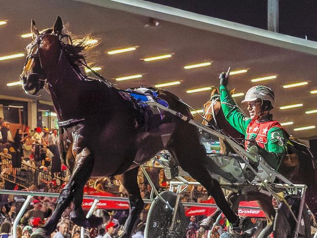 Just Believe winning the 2023 Inter Dominion final at Albion Park on December 16. Picture: Dan Costello