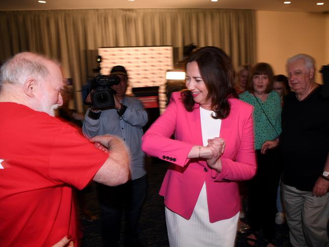 BRISBANE, AUSTRALIA - NewsWire Photos - OCTOBER 31, 2020.Queensland Premier Annastacia Palaszczuk celebrates her state election win during LaborÃs election night function at the Blue Fin Fishing Club in Inala. Picture: NCA NewsWire / Dan Peled