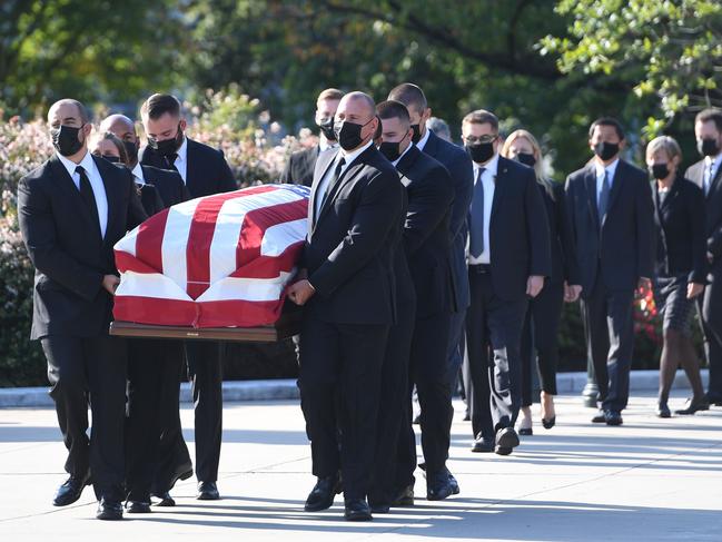 The casket of the late Supreme Court Justice Ruth Bader Ginsburg arrives at the US Supreme Court in Washington, DC. Photo: AFP