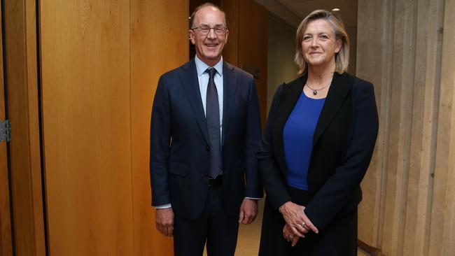 BlueScope and Fortescue director Penny Bingham-Hall with AICD chief executive Angus Armour ahead of the round table. Picture: Britta Campion