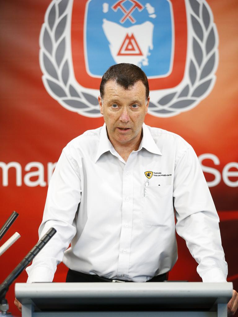 Pictured at Tasmania's TFS (Tasmanian Fire Service) Headquarters briefing the media about the upcoming fire conditions is (L-R) Mark Bryce, Director of Operations, Tasmanian National Parks. PICTURE: MATT THOMPSON