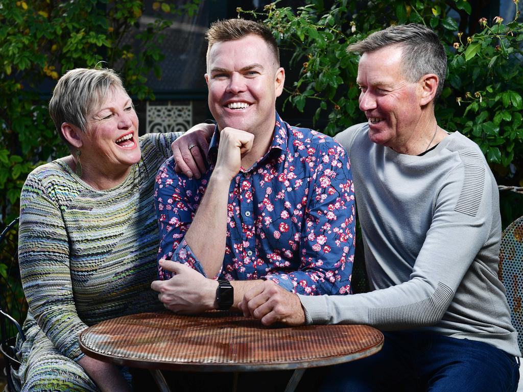 Matt Gilbertson at the family home in Queenstown with his parents Jo and Peter Picture: Brad Fleet