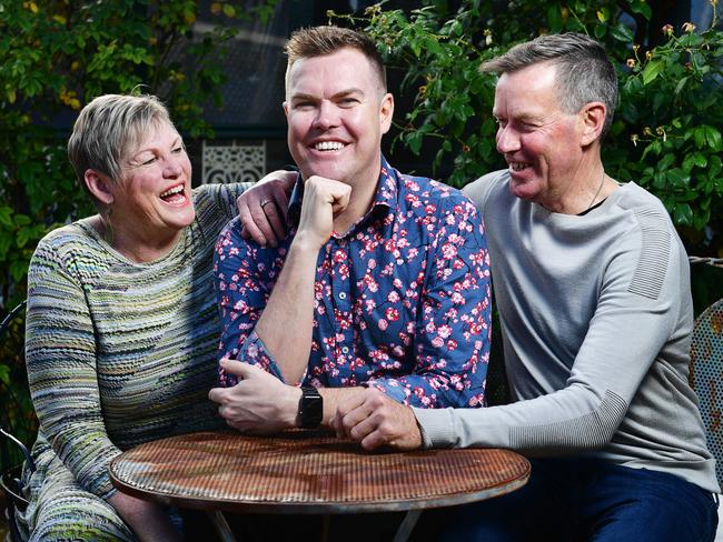 Matt Gilbertson at the family home in Queenstown with his parents Jo and Peter Picture: Brad Fleet