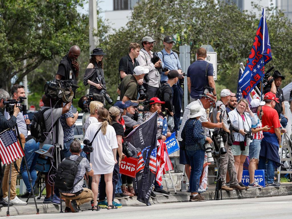 Reporters and Trump supporters outside the Trump National Doral resort in Florida. Picture: Getty Images via AFP